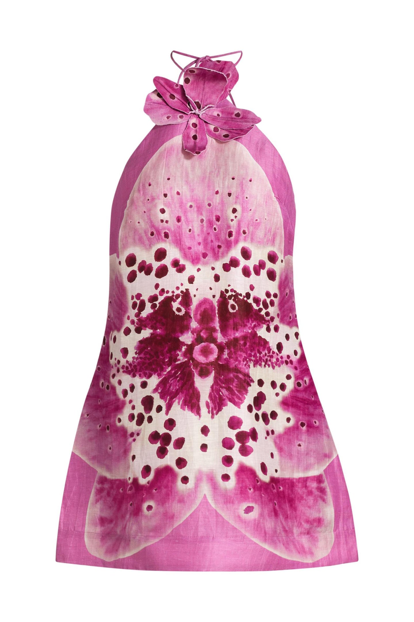 Vestido mini con cuello halter y apliques florales Verónica 