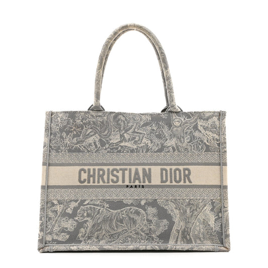 Canvas Embroidered Medium Dioriviera Toile De Jouy Reverse Book Tote Gray