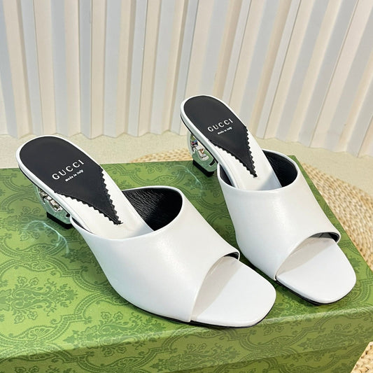 GG  Women's Heeled Sandals White