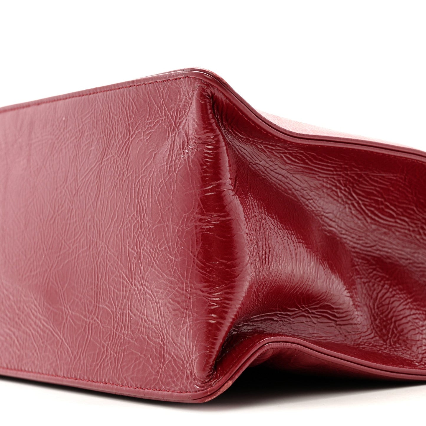 Shiny Aged Calfskin Shopping Bag Red