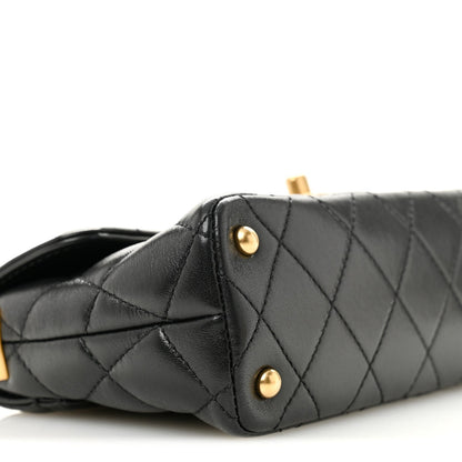 Lambskin Quilted Mini Flap Top Handle Bag Black