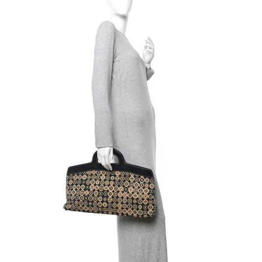 Jersey Calfskin Printed Large Frame Handle Bag Beige Black