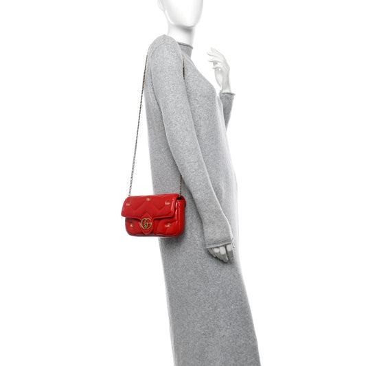 Calfskin Matelasse Double G Studs Mini Torchon GG Marmont Shoulder Bag Hibiscus Red