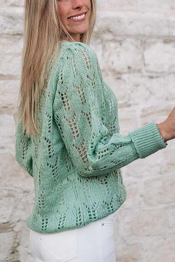 Suéter de punto pointelle transparente informal verde
