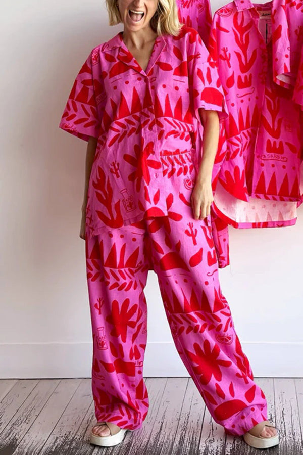 Conjunto de camisa con bolsillo estampado y pantalón con cintura elástica de Altos Unique