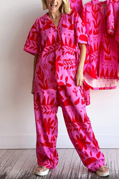 Conjunto de camisa con bolsillo estampado y pantalón con cintura elástica de Altos Unique