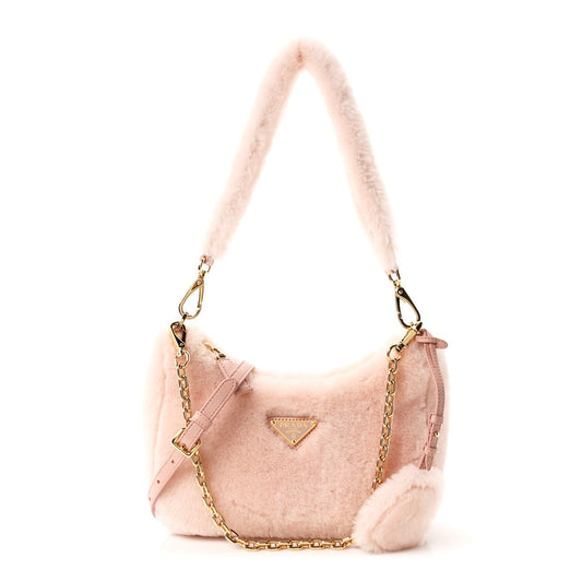 Shearling Nappa Mini Re-Edition Shoulder Bag Orchidea