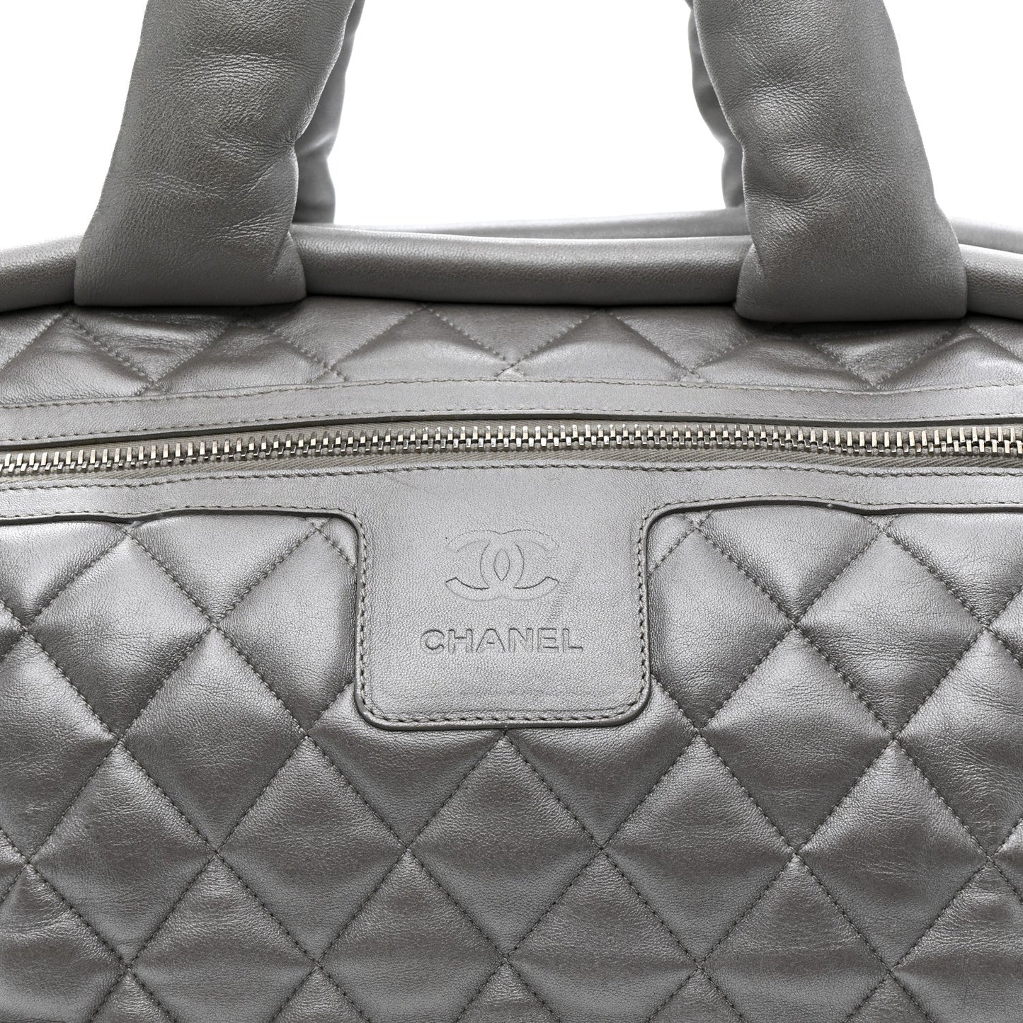 Metallic Lambskin Quilted Coco Cocoon Bowler Silver