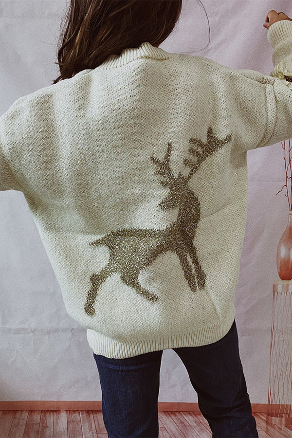 Suéter de punto de cuello redondo y manga larga con estampado navideño