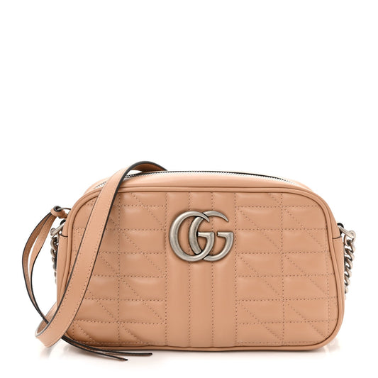 Calfskin Matelasse Aria Small GG Marmont Chain Shoulder Bag Camelia