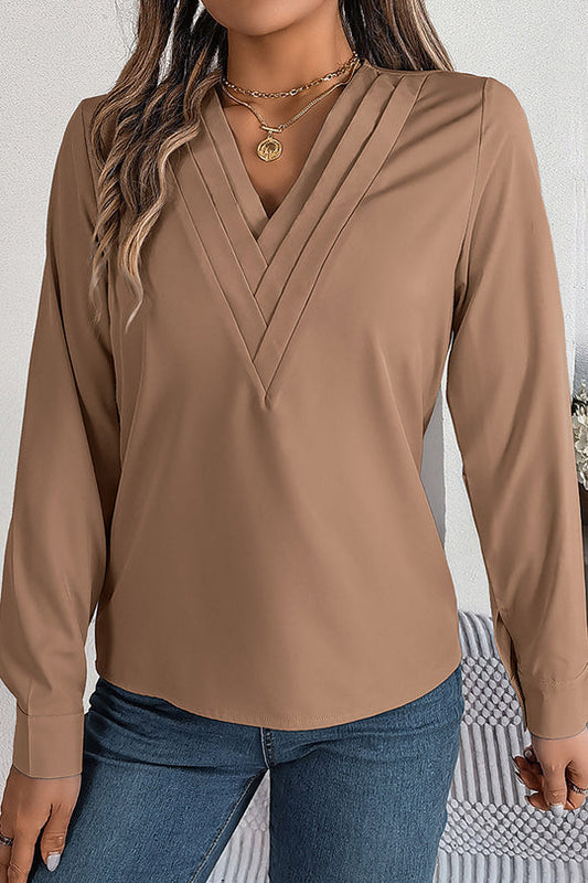 Camisa informal elegante de manga larga con cuello en V y capas
