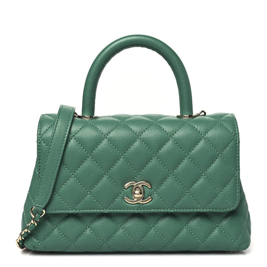 Caviar Quilted Mini Coco Handle Flap Green