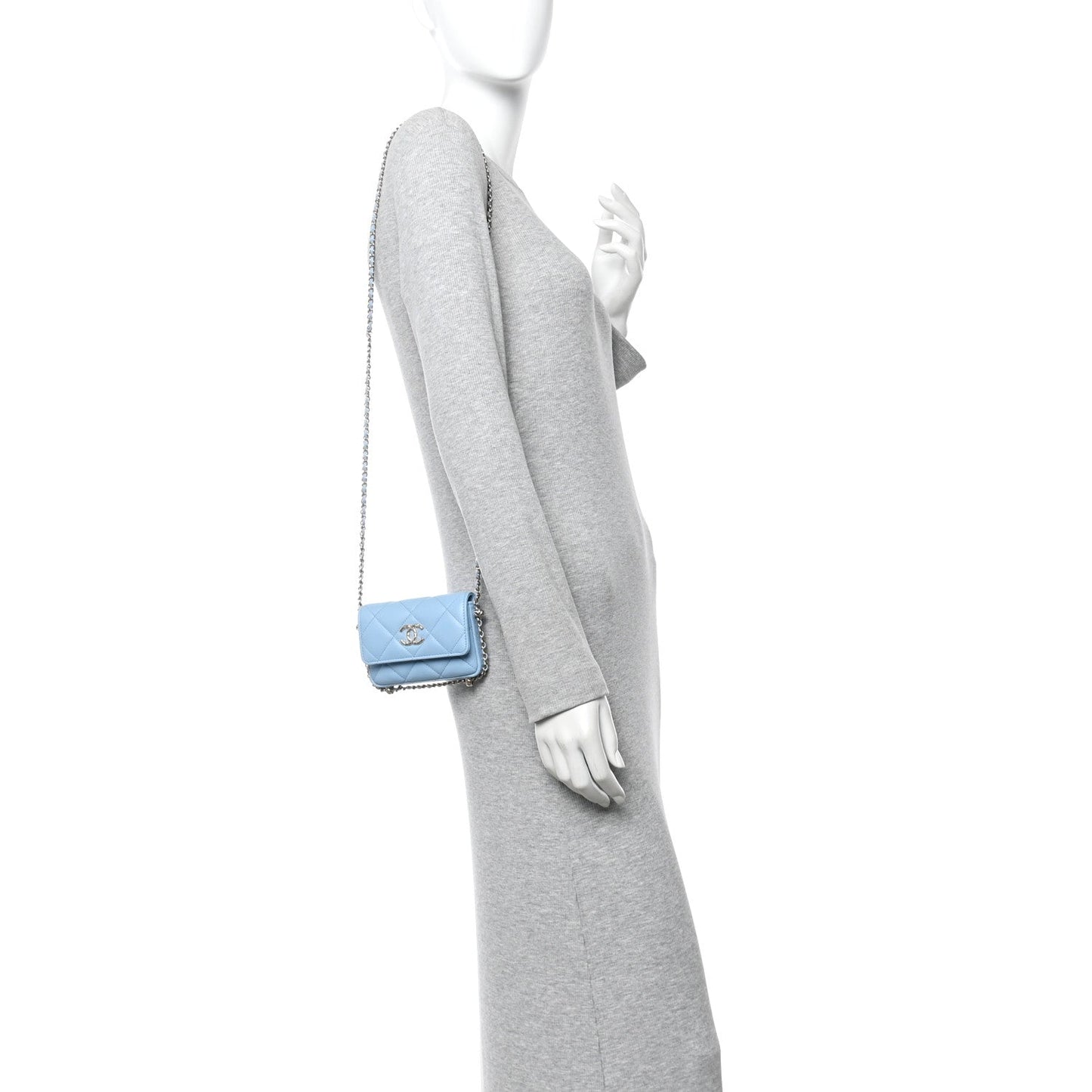 Lambskin Quilted Chain Around Coin Purse With Chain Light Blue