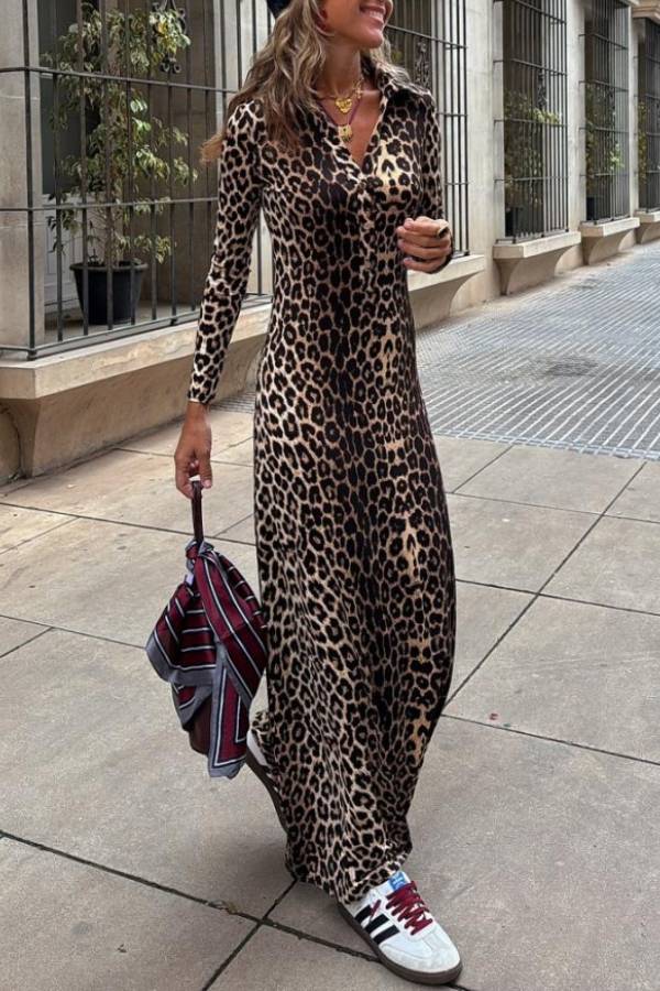 Vestido largo con estampado de leopardo de Virginia