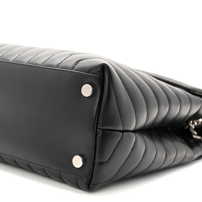 Calfskin Y Quilted Monogram Large Loulou Chain Satchel Black