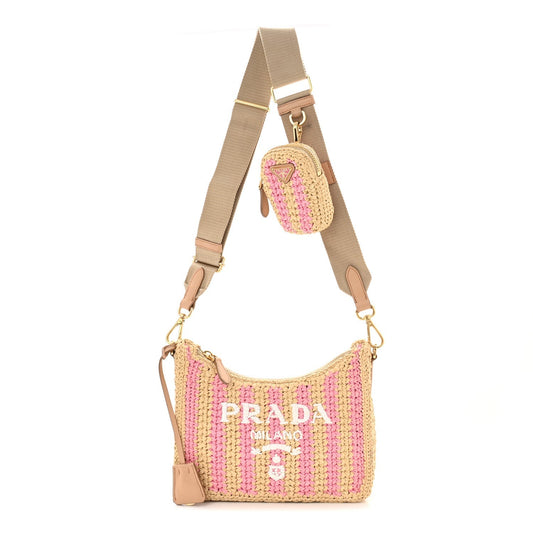 Yarn Raffia Effect Crochet Striped Re-Edition 2005 Shoulder Bag Naturale Petalo