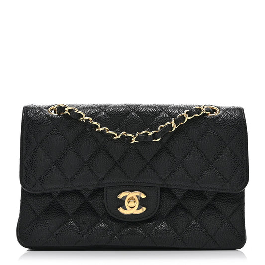 Caviar Quilted Small Double Flap Black