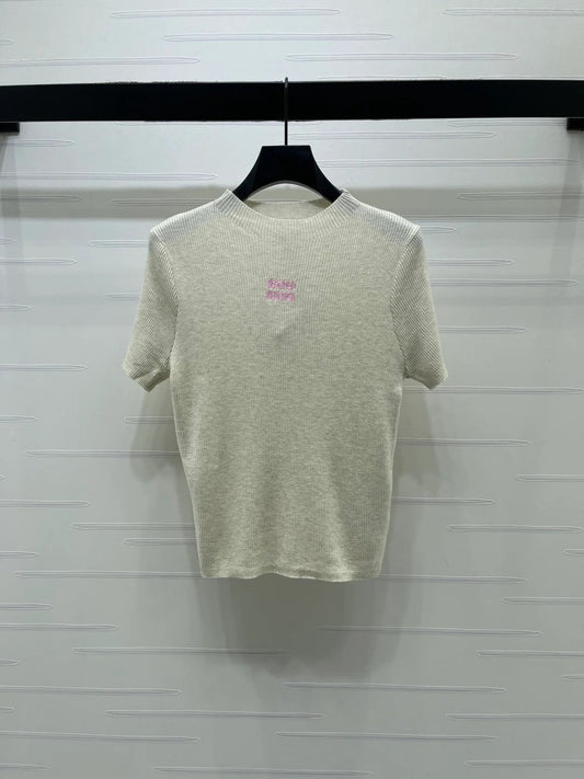 Miumiu 2026 Crew Neck Knit Short-sleeved Top Wool 356519