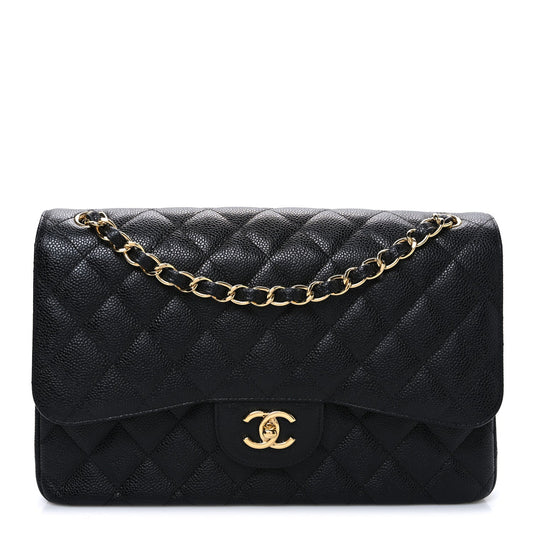 Caviar Quilted Jumbo Double Flap Black