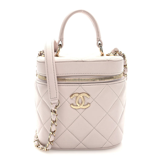 Lambskin Quilted Trendy Vanity Case Lilac