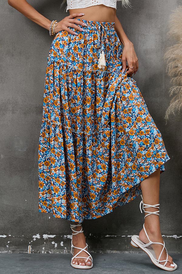 Falda de capas con costuras de encaje de hongos florales, estilo bohemio, con borlas, para playa y vacaciones costeras