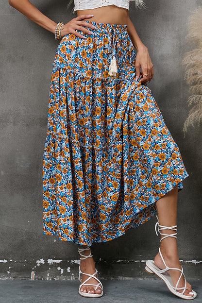 Falda de capas con costuras de encaje de hongos florales, estilo bohemio, con borlas, para playa y vacaciones costeras