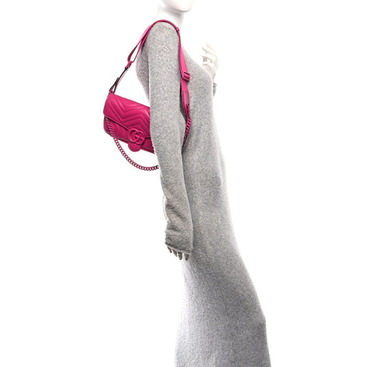 Calfskin Matelasse Monochrome GG Marmont Crossbody Shoulder Bag Classic Fuxia