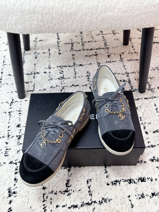 CC Cruise 25/26 Moccasins Black Slate Blue Gray Suede