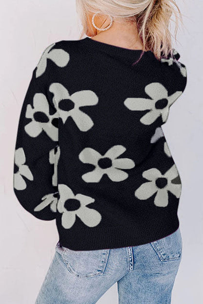 Suéter de punto de manga larga con estampado floral