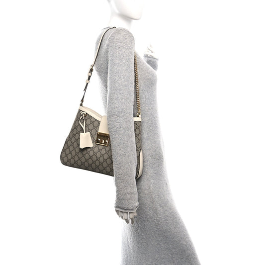 GG Supreme Monogram Moon Calfskin Medium Padlock Shoulder Bag Beige Ebony Mystic White