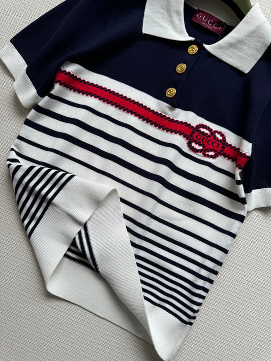 Gucci Striped Polo Knitted Top Cotton