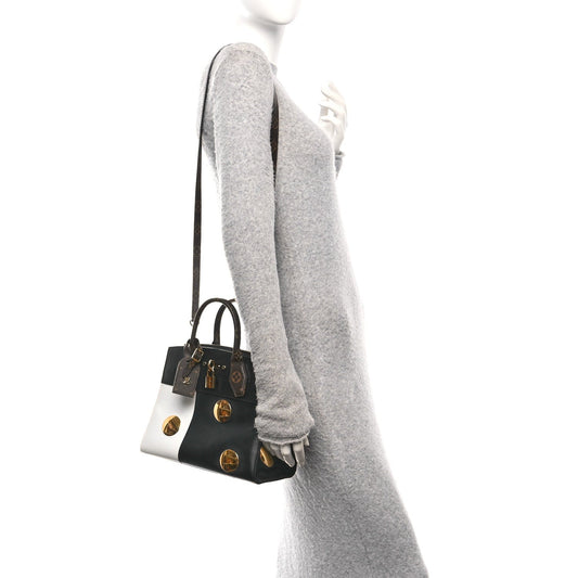 Calfskin Monogram Studded City Steamer PM Black White