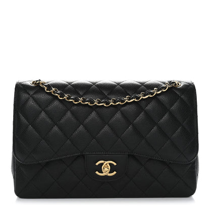 Caviar Quilted Jumbo Double Flap Black