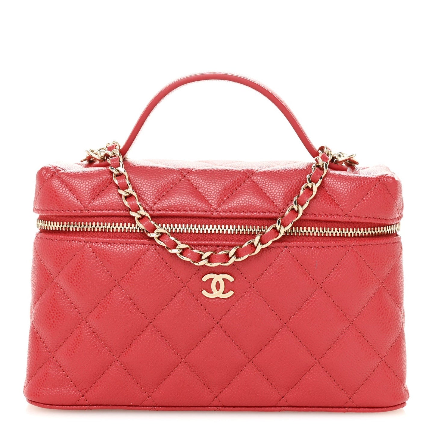 Caviar Quilted Top Handle Slim Vanity With Chain Red