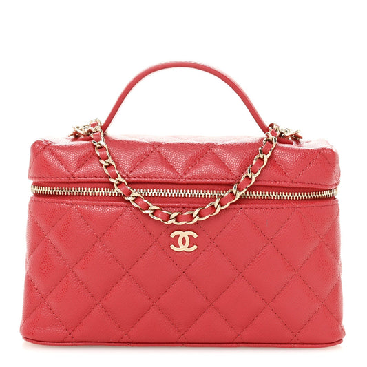 Caviar Quilted Top Handle Slim Vanity With Chain Red