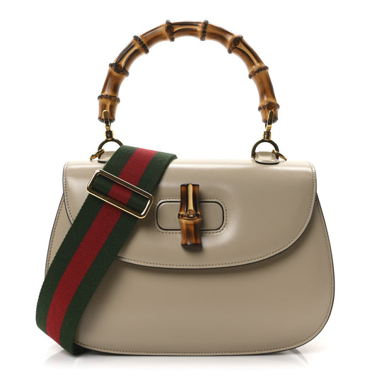 Boarded Dyana Lux Calfskin Web Medium Bamboo 1947 Top Handle Bag Oatmeal
