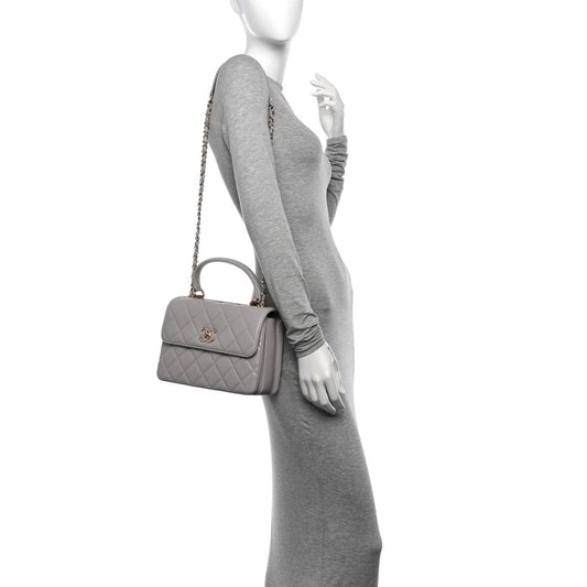 Lambskin Quilted Small Trendy CC Flap Dual Handle Bag Grey