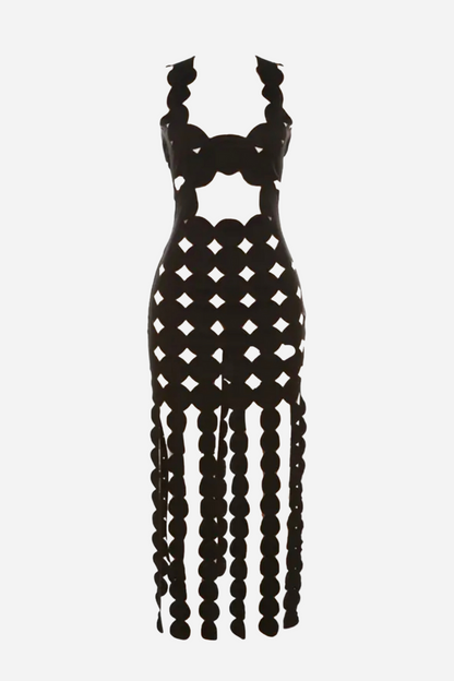 Dots Cut-out Tassel Dress