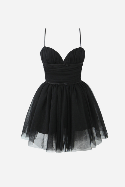 Vestido lencero mini de malla con lazo Myrna 