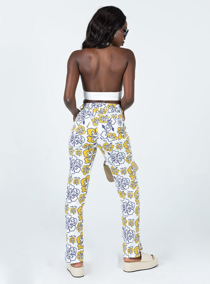 Tropical Dreams High Rise Straight Leg Denim Jeans Off White