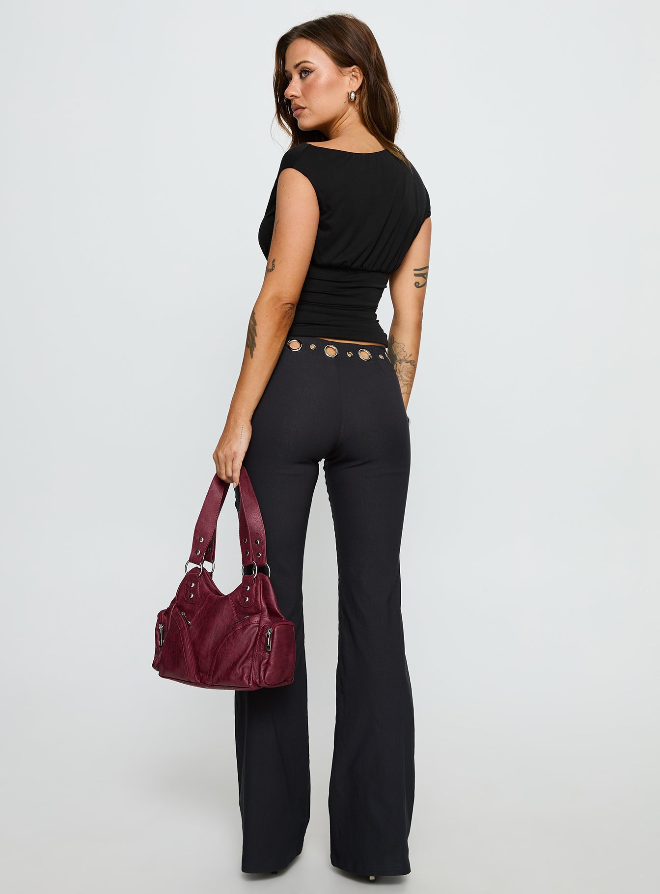 True Grit Eyelet Flare Pants Grey