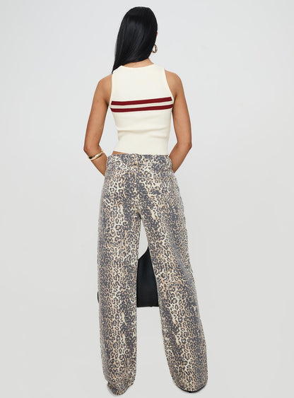 Top Model Low Rise Straight Leg Jeans Leopard Fade