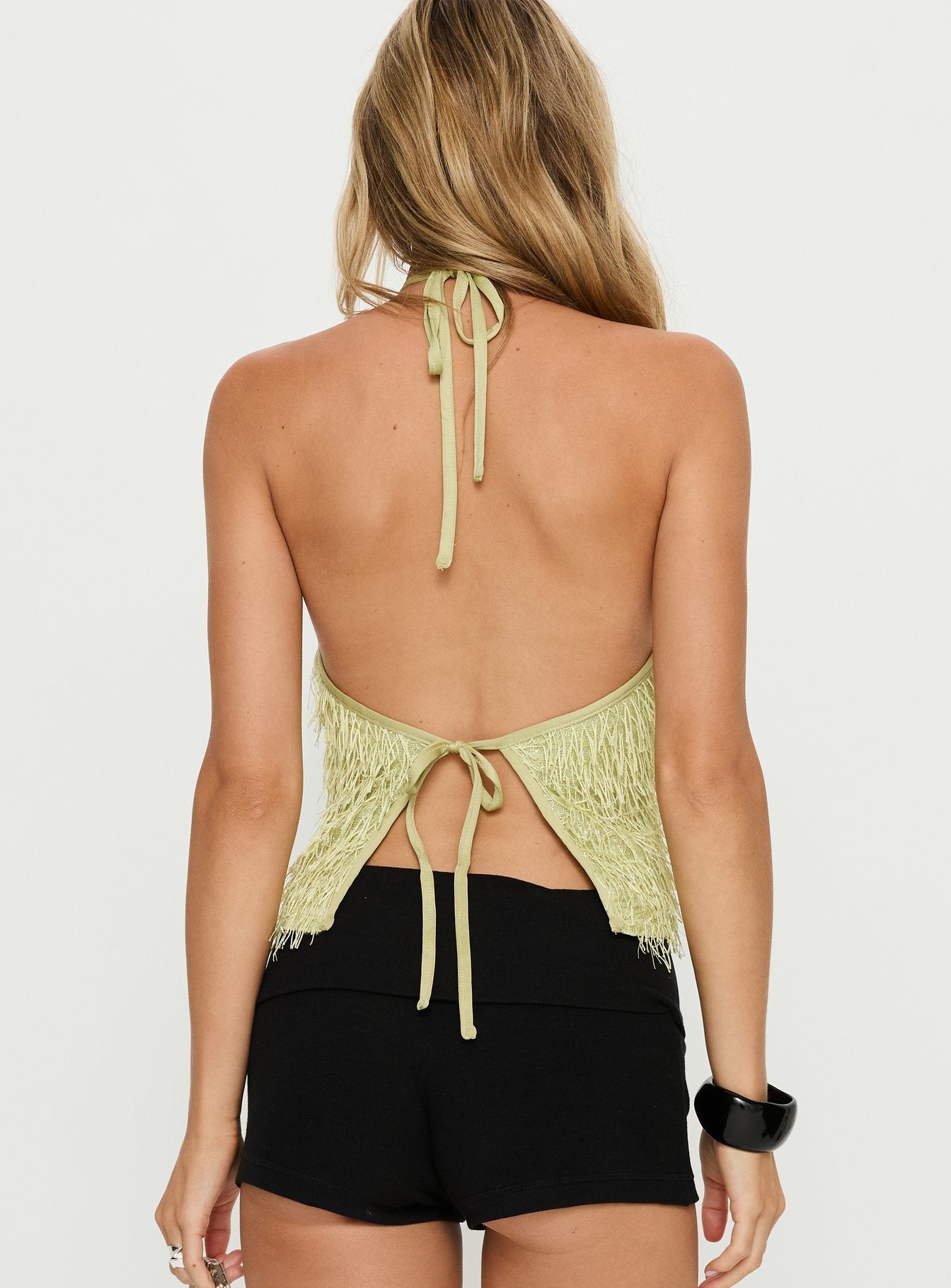 Dashae Fluffy Arrowneck Top Green