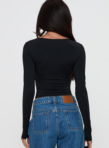 Layna Long Sleeve Plunge Neck Top Black
