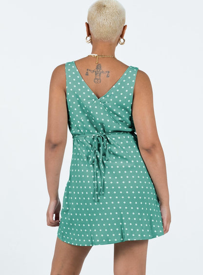 Nellie Mini Dress Green Polka Dot