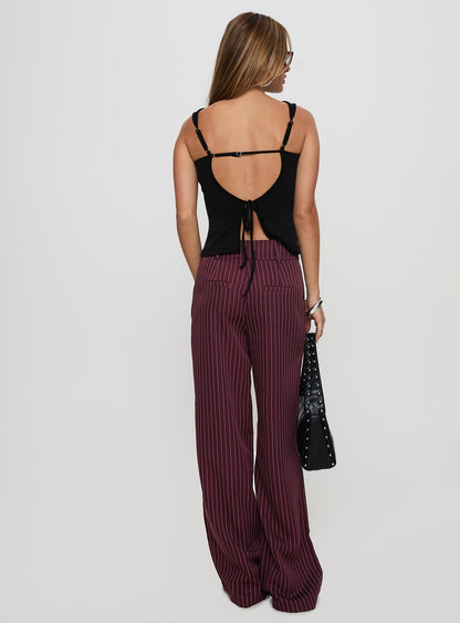 Lorenne Mid Rise Pant Burgundy Pinstripe