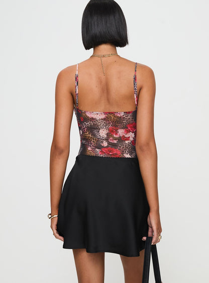 Dapple Bias Satin Mini Skirt Black