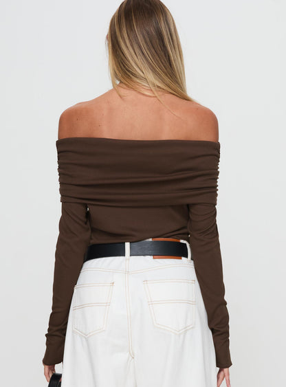 Spoilt Off The Shoulder Bodysuit Brown