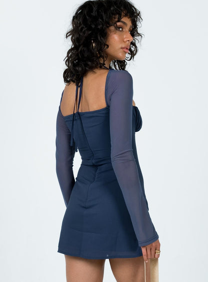 Dyer Sheer Sleeve Mini Dress Navy