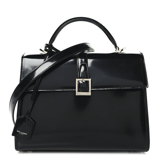 Shiny Calfskin Le Fermoir Top Handle Bag Small Black